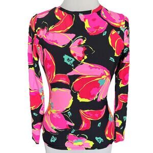 Maaji Diver RashGuard UPF 50 Black Floral Paddle Swim Surf Long Sleeve Large NEW